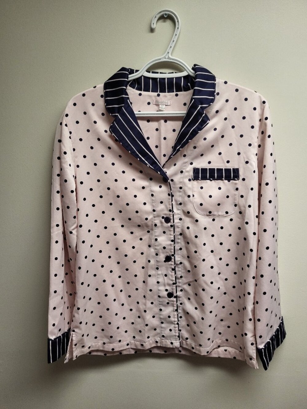 Frou Frou Pink Polka Dot Satin Pajama Top Women's Small Petite